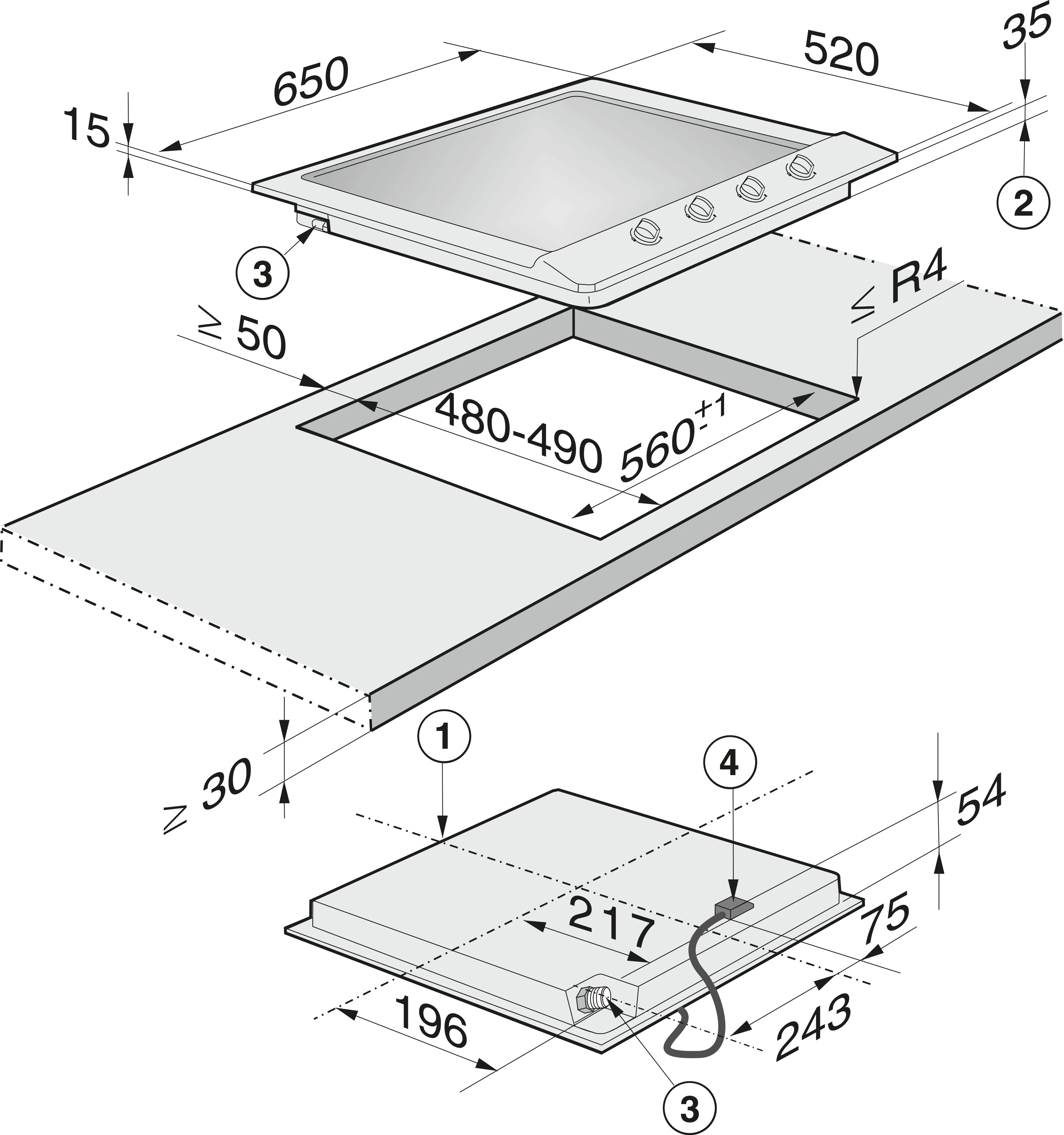 Plita incorporabila pe gaz Miele Silver cu 4 zone KM 2014