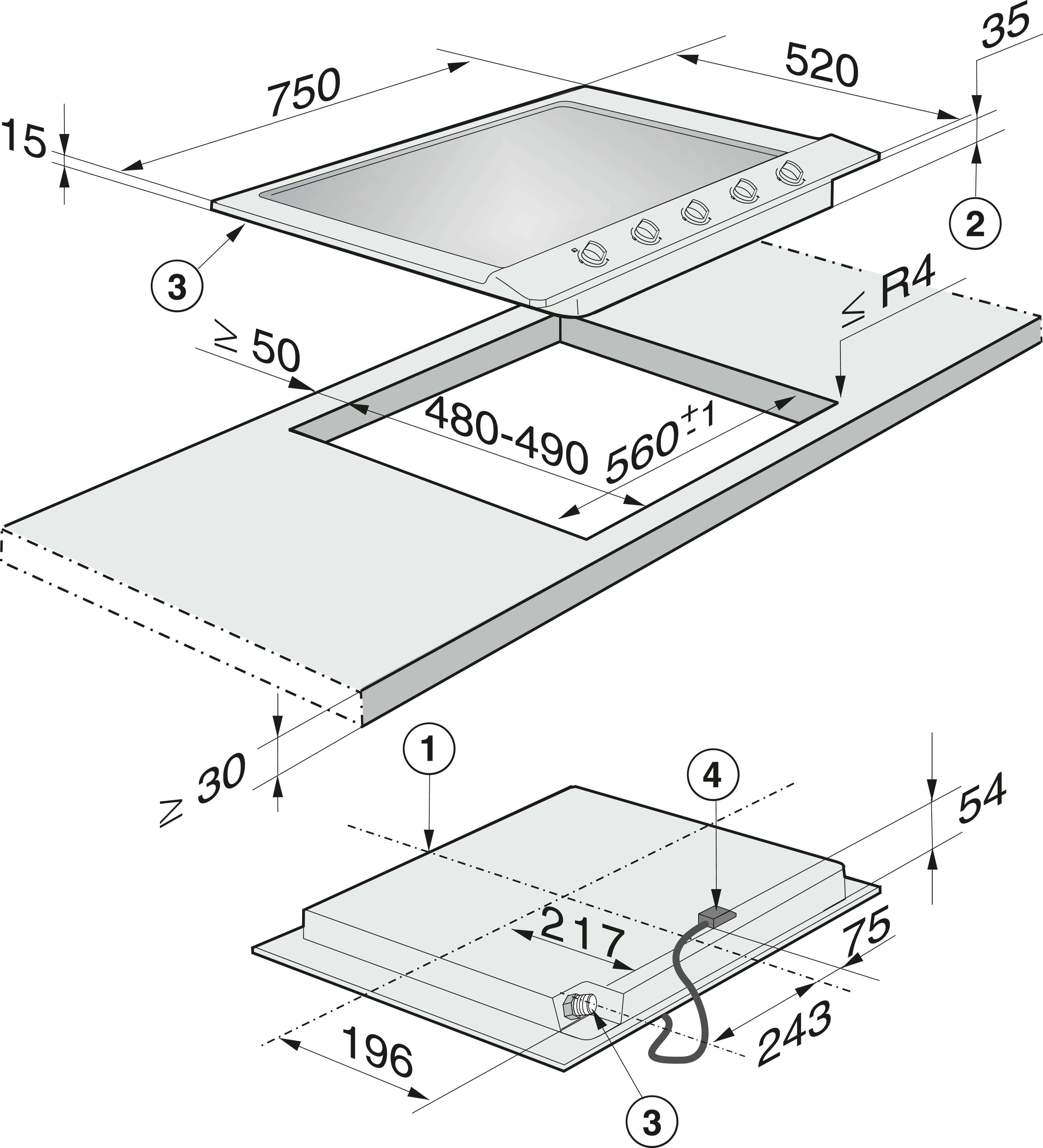 Plita incorporabila pe gaz Miele Silver cu 5 zone KM 2034 G