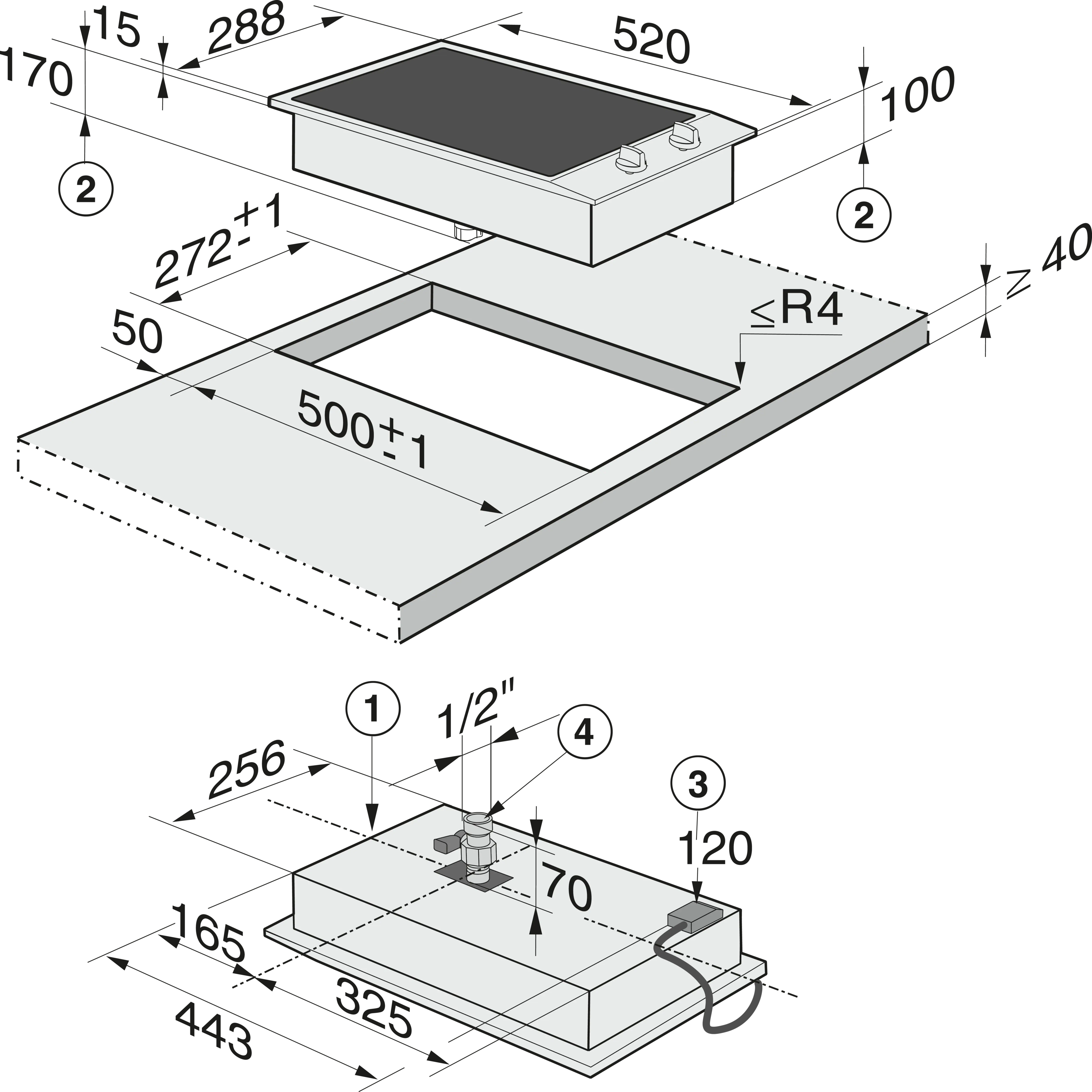 Plita incorporabila cu grill Miele Gold cu 2 zone CS 1312 BG Oţel inoxidabil