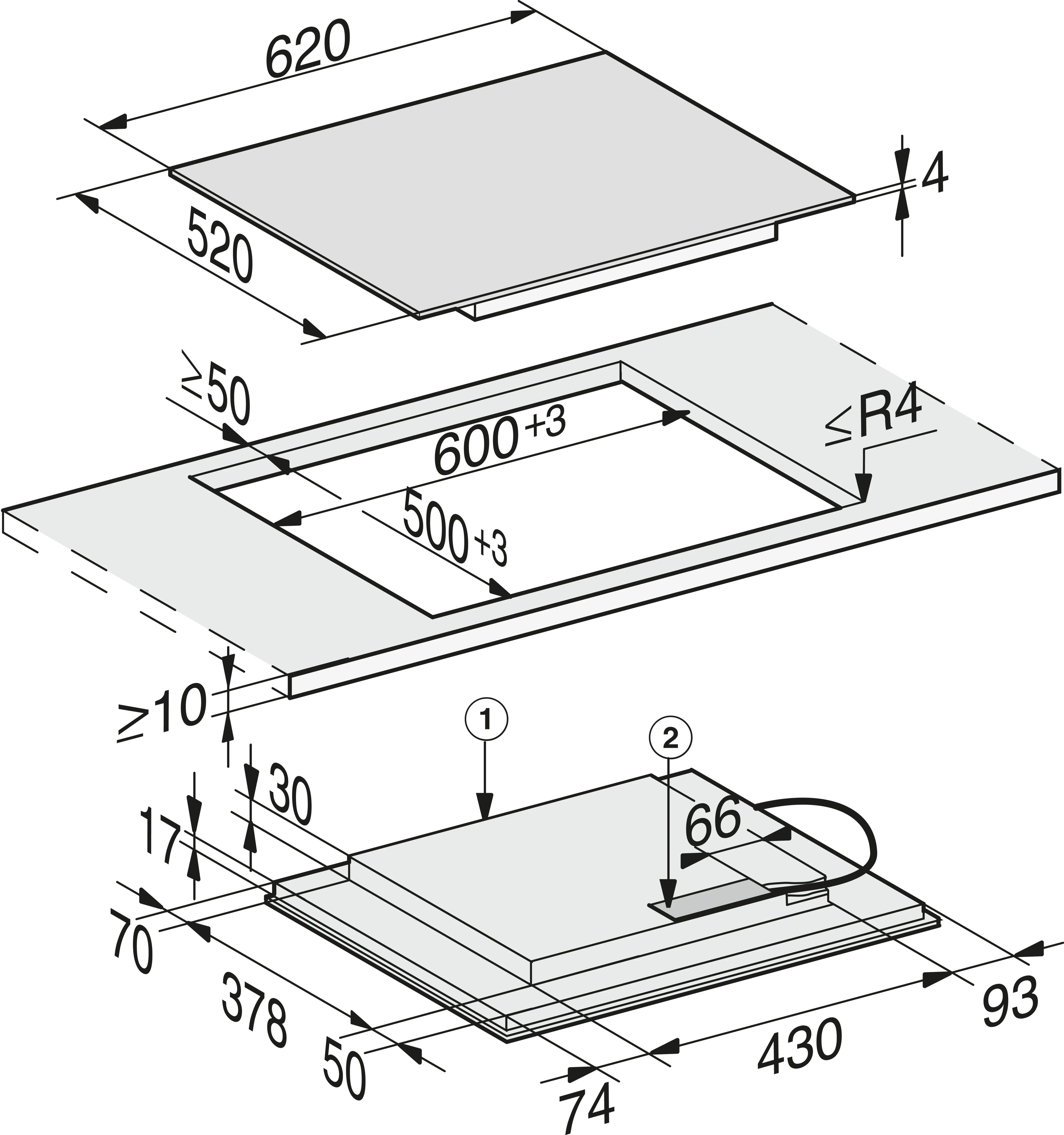 Plita incorporabila pe inductie Miele Gold cu 4 zone KM 7564 FL
