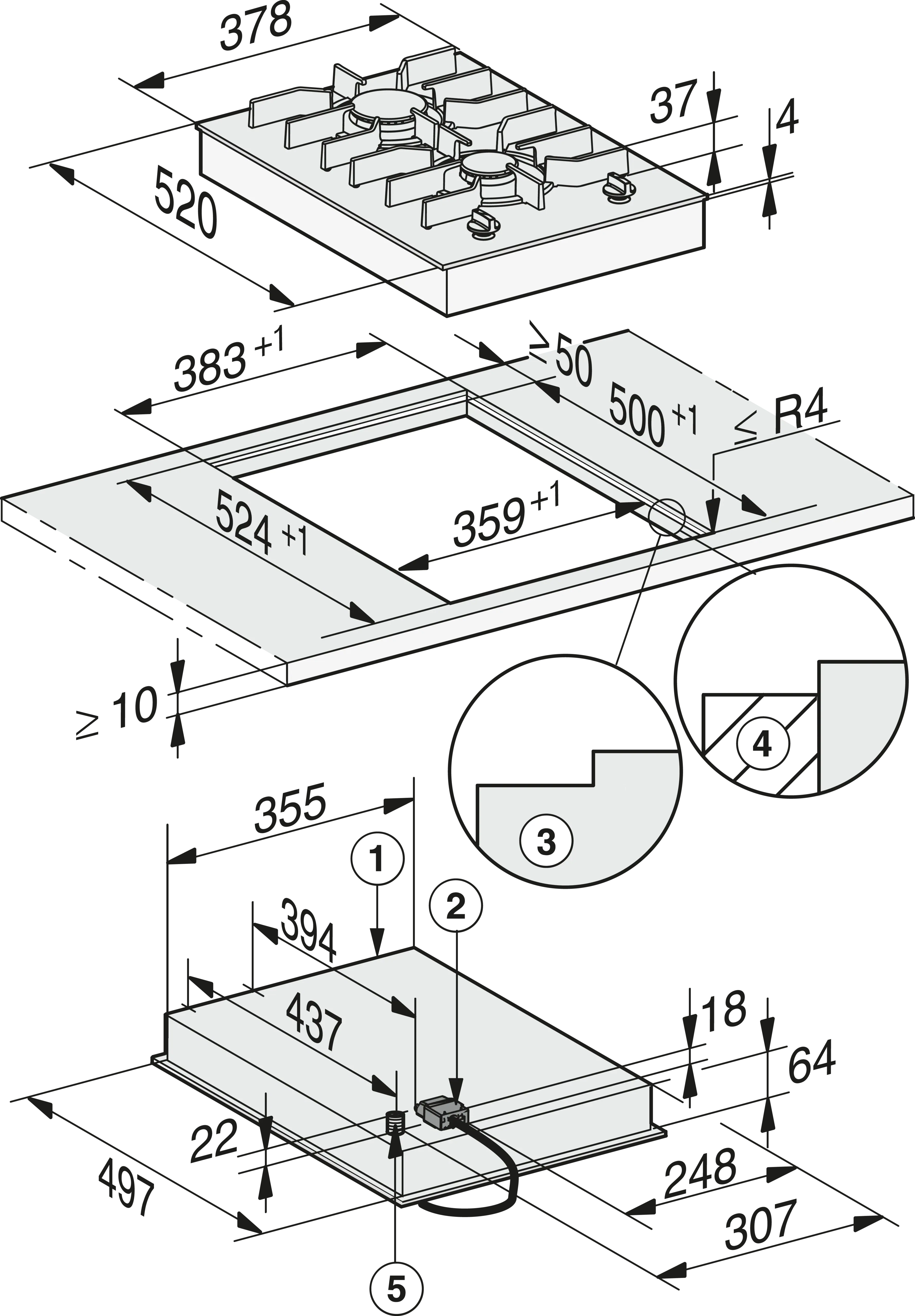 Plita incorporabila pe gaz Miele Platinum cu 2 zone CS 7102-1 FL Negru