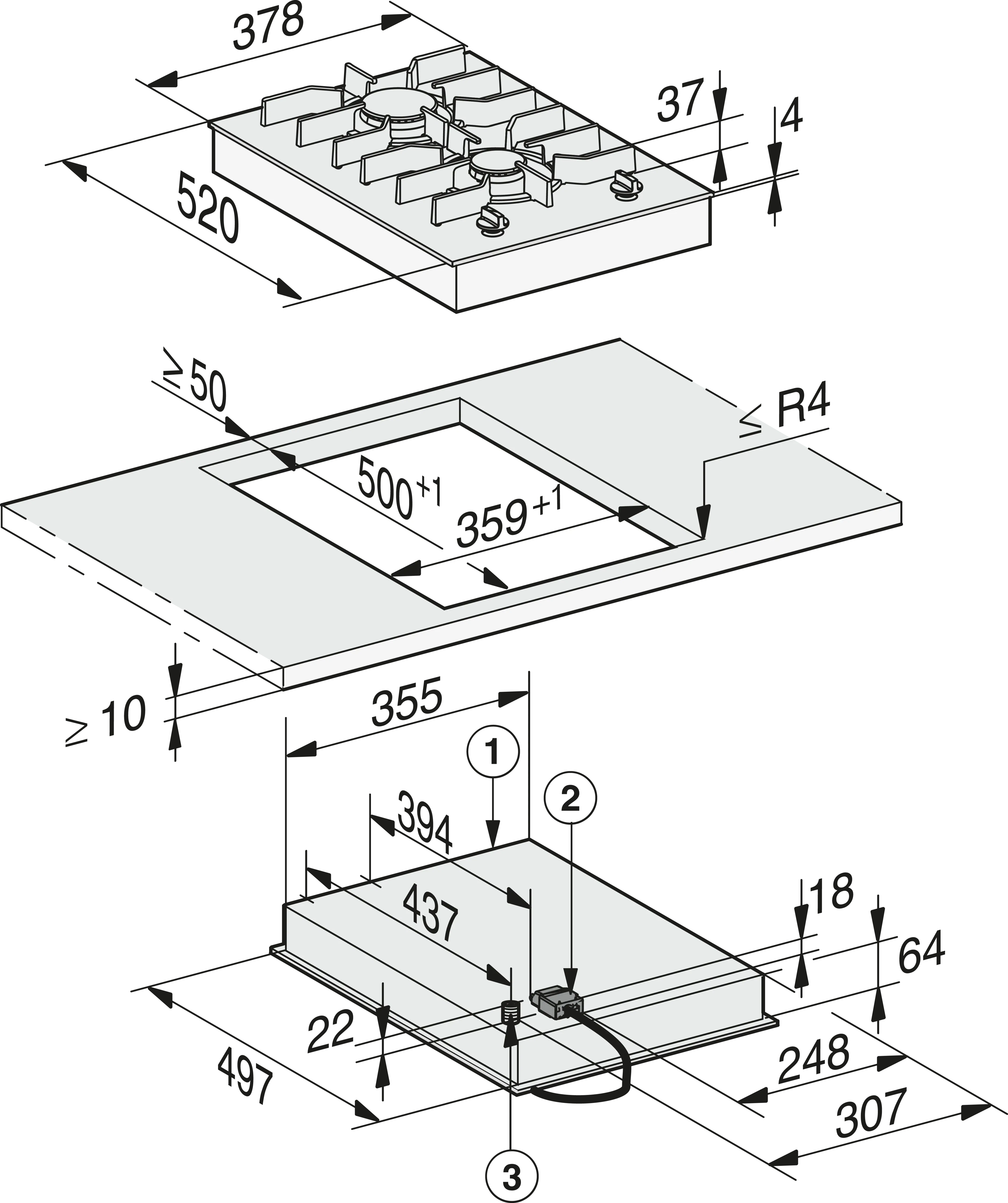 Plita incorporabila pe gaz Miele Platinum cu 2 zone CS 7102-1 FL Negru