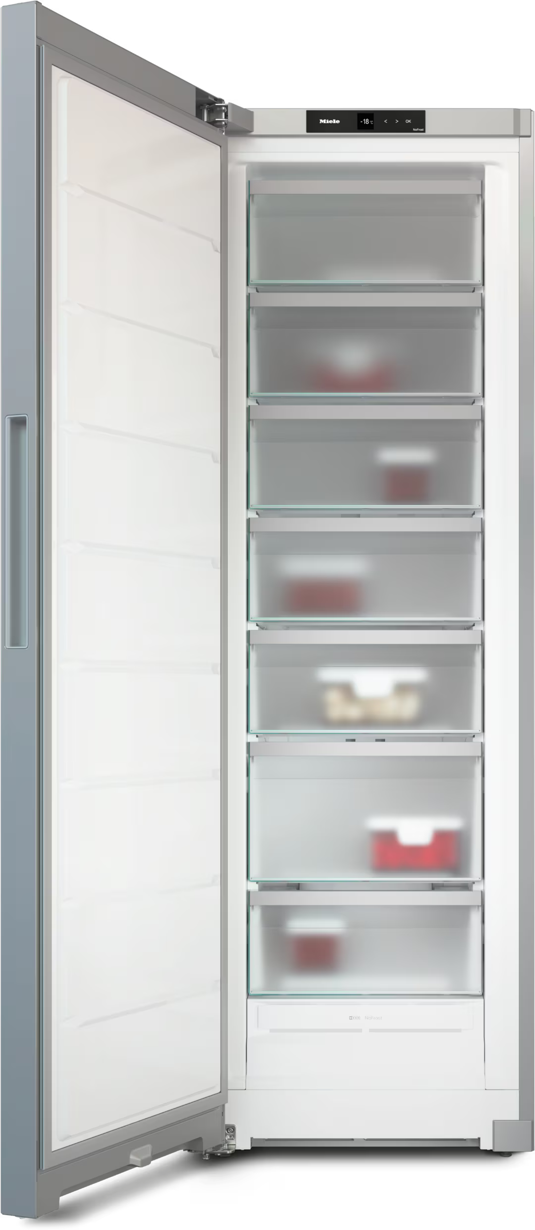 Congelator vertical cu 7 sertare Miele Silver FNS 4382 D Aspect de inox