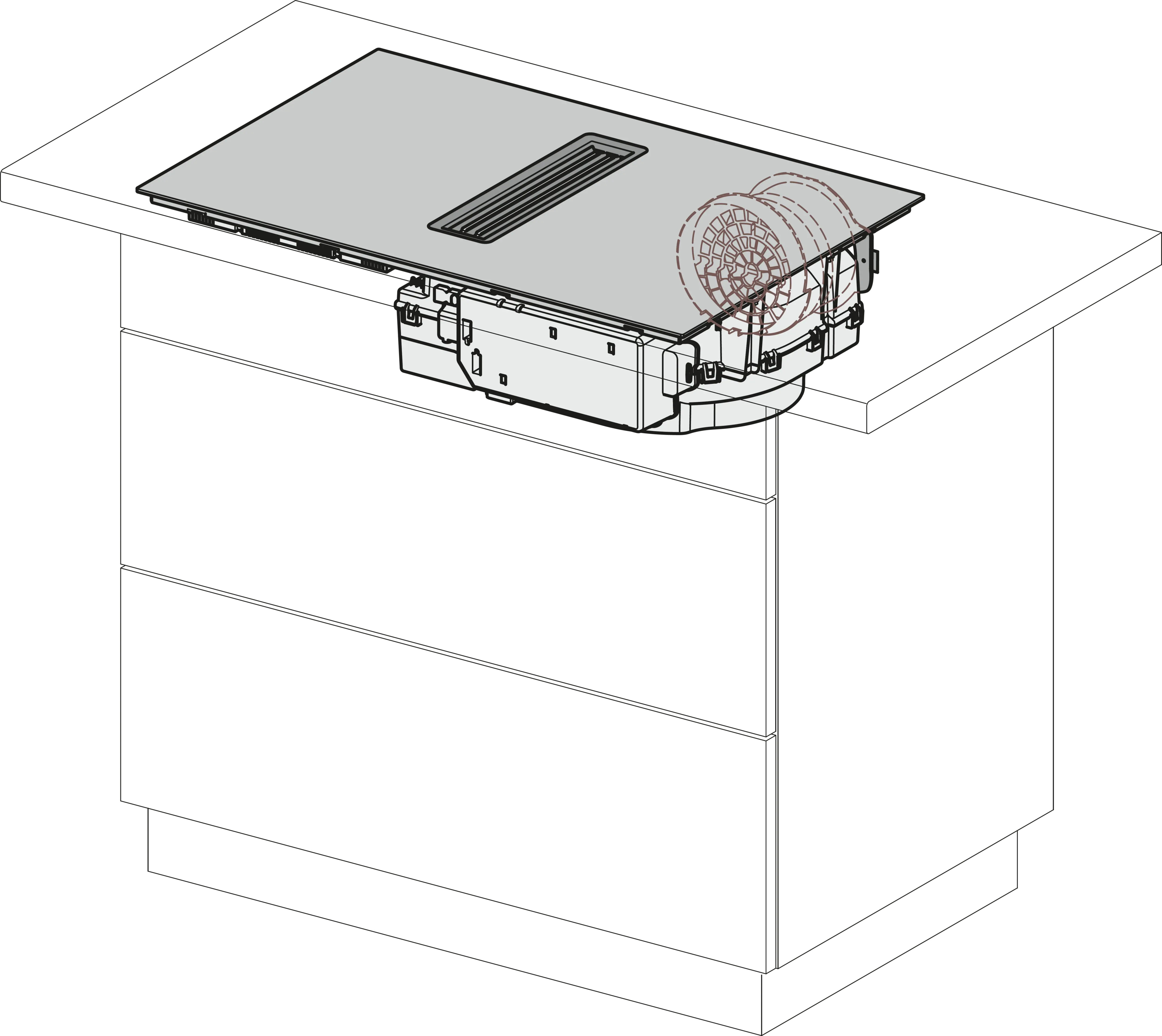 Plita incorporabila cu hota integrata Miele Silver cu 4 zone KMDA 7272-1 FL Silence