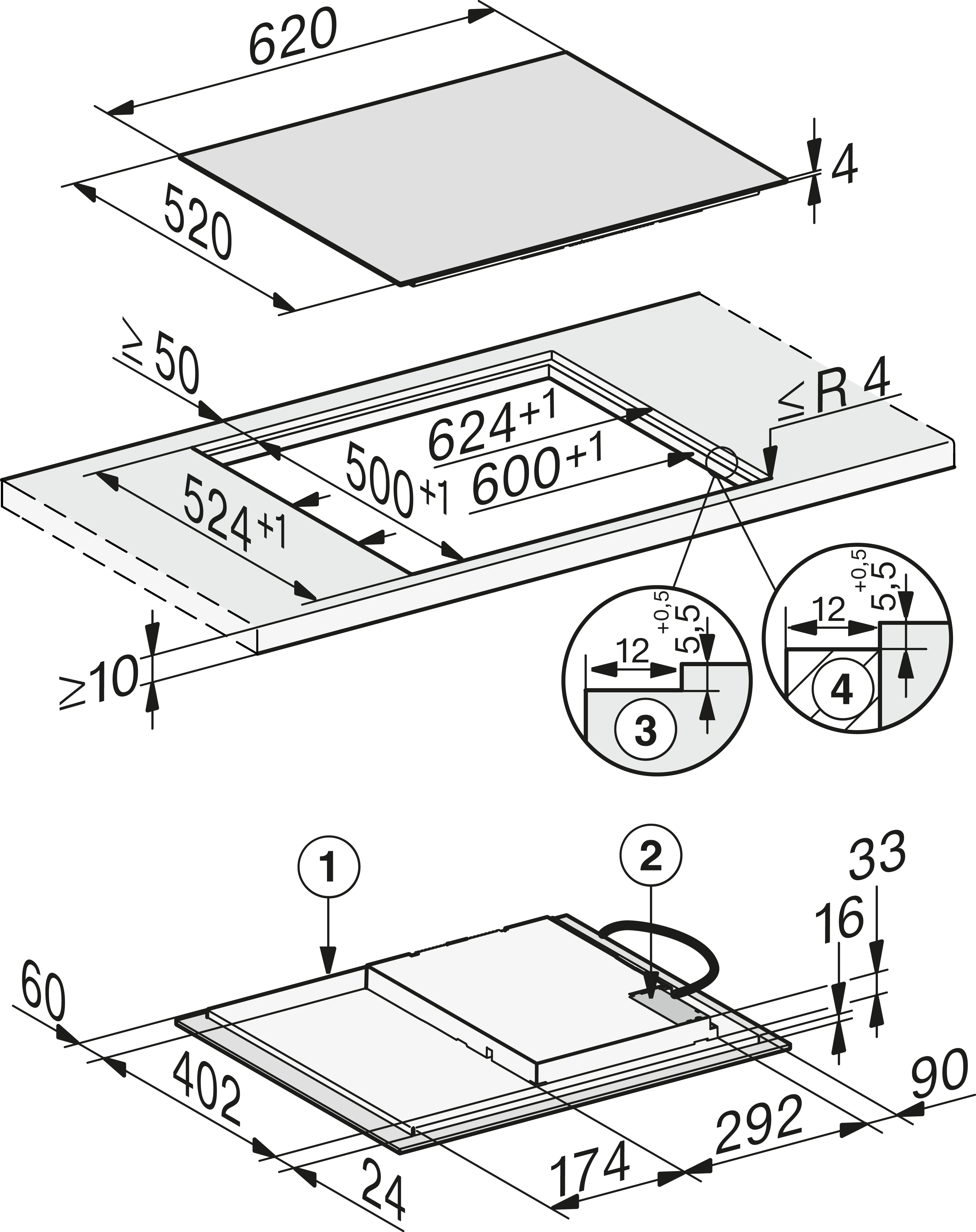 Plita incorporabila pe inductie Miele Silver cu 4 zone KM 7363 FL