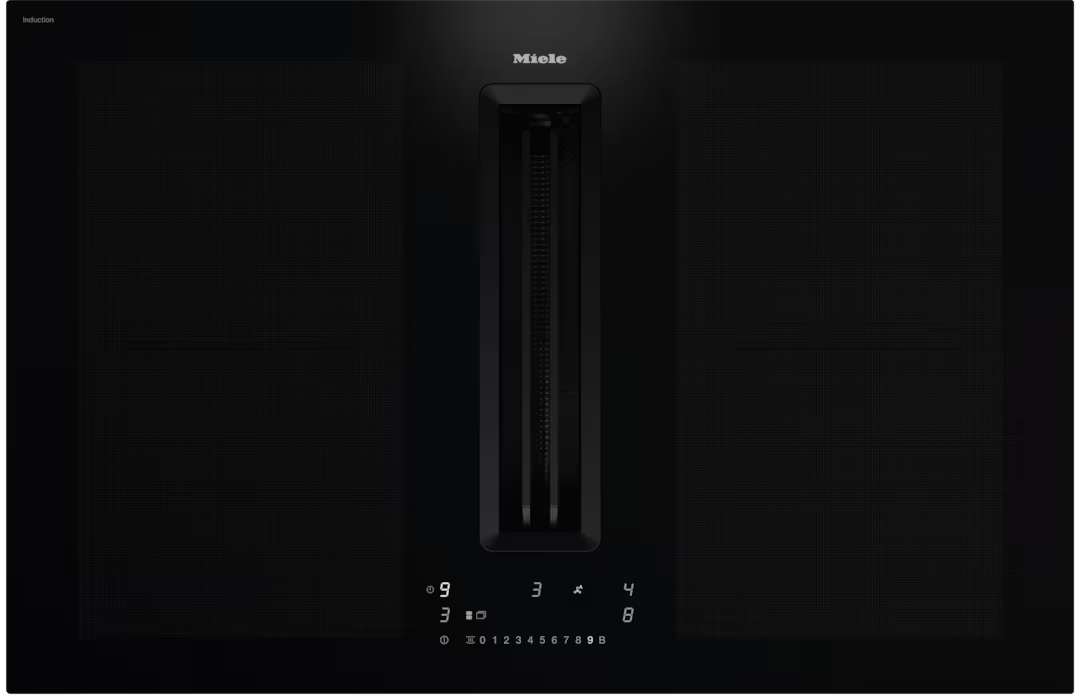 Plita incorporabila cu hota integrata Miele Platinum cu 4 zone KMDA 7676-1 FL BlackPerfection