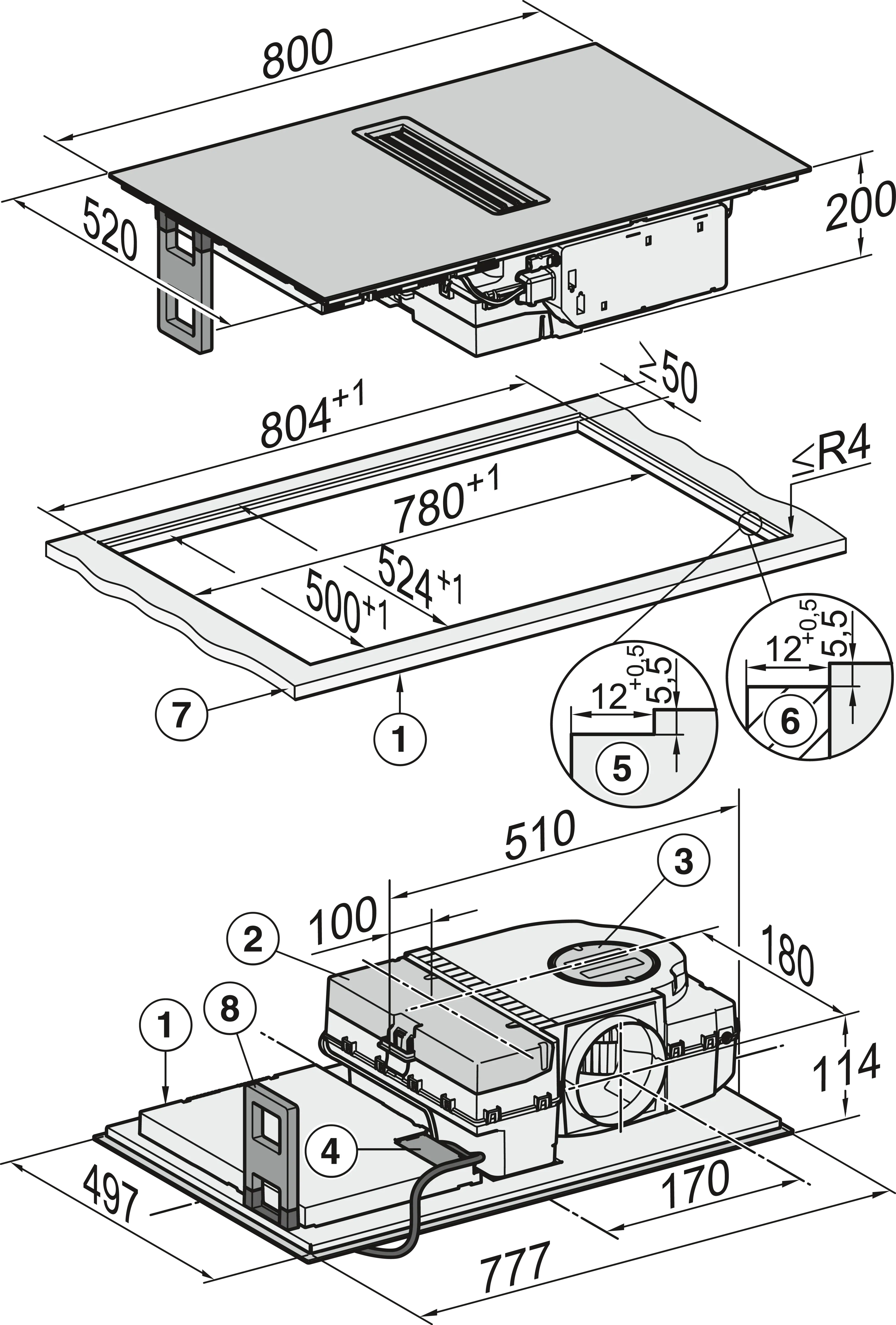 Plita incorporabila cu hota integrata Miele Gold cu 4 zone KMDA 7473-1 FL Silence