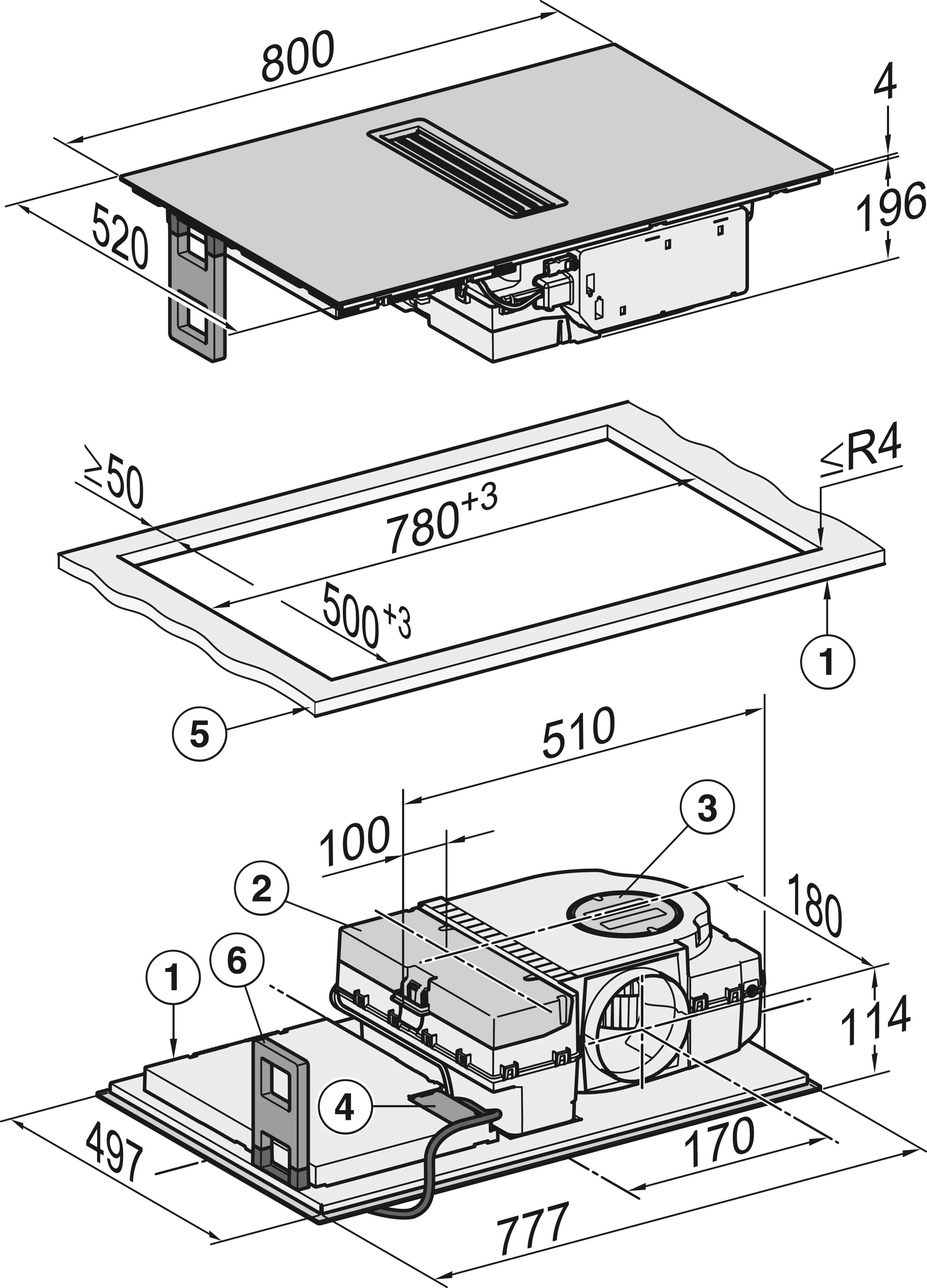 Plita incorporabila cu hota integrata Miele Gold cu 4 zone KMDA 7473-1 FL Silence