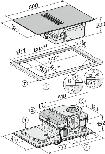 Plita incorporabila cu hota integrata Miele Diamond cu 4 zone KMDA 7876-1 FL MattFinish