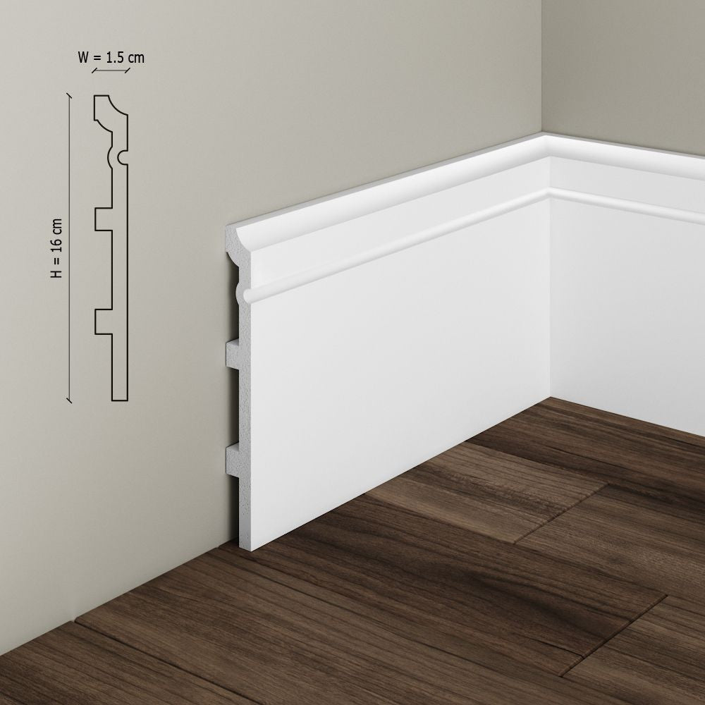 Plinta decorativa din polimer rigid S25 - 16x1.5x200 cm