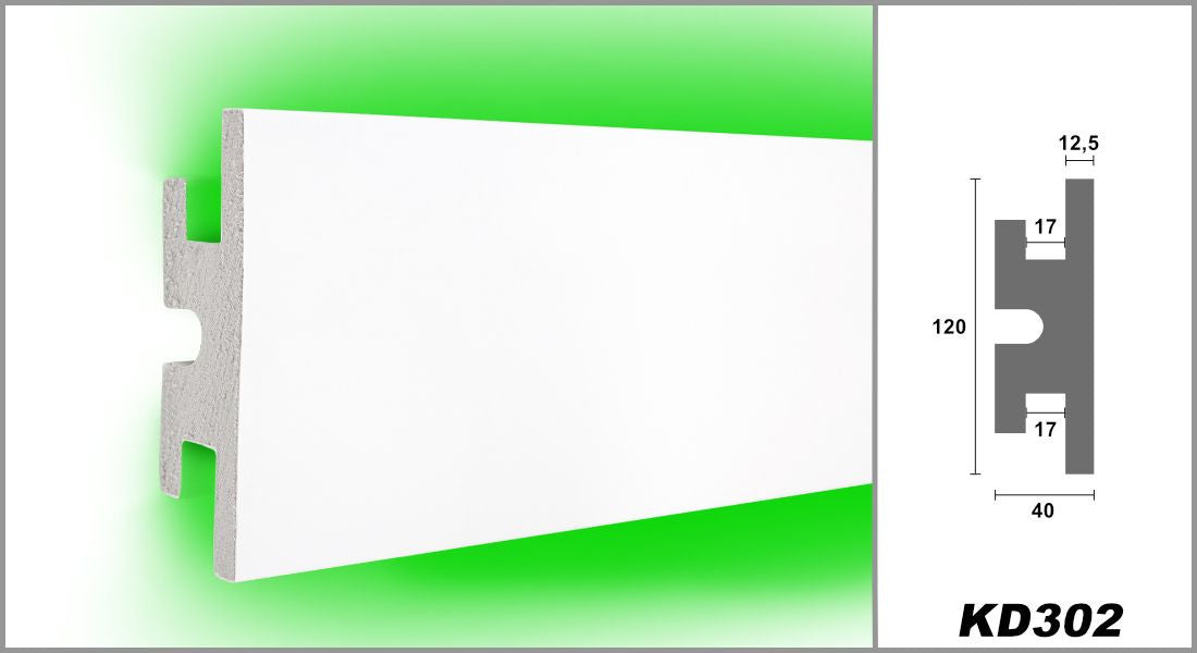 Profil pentru banda LED din polistiren extrudat acoperit cu rasina minerala KD302 - 12x4x115 cm