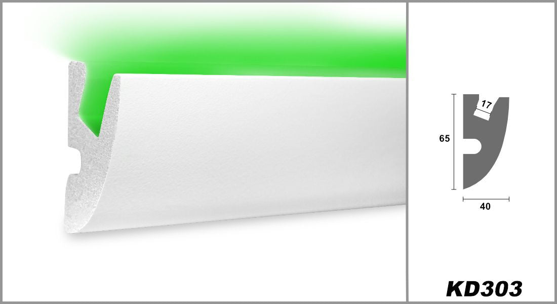 Profil pentru banda LED din polistiren extrudat acoperit cu rasina minerala KD303 - 6.5x4x115 cm