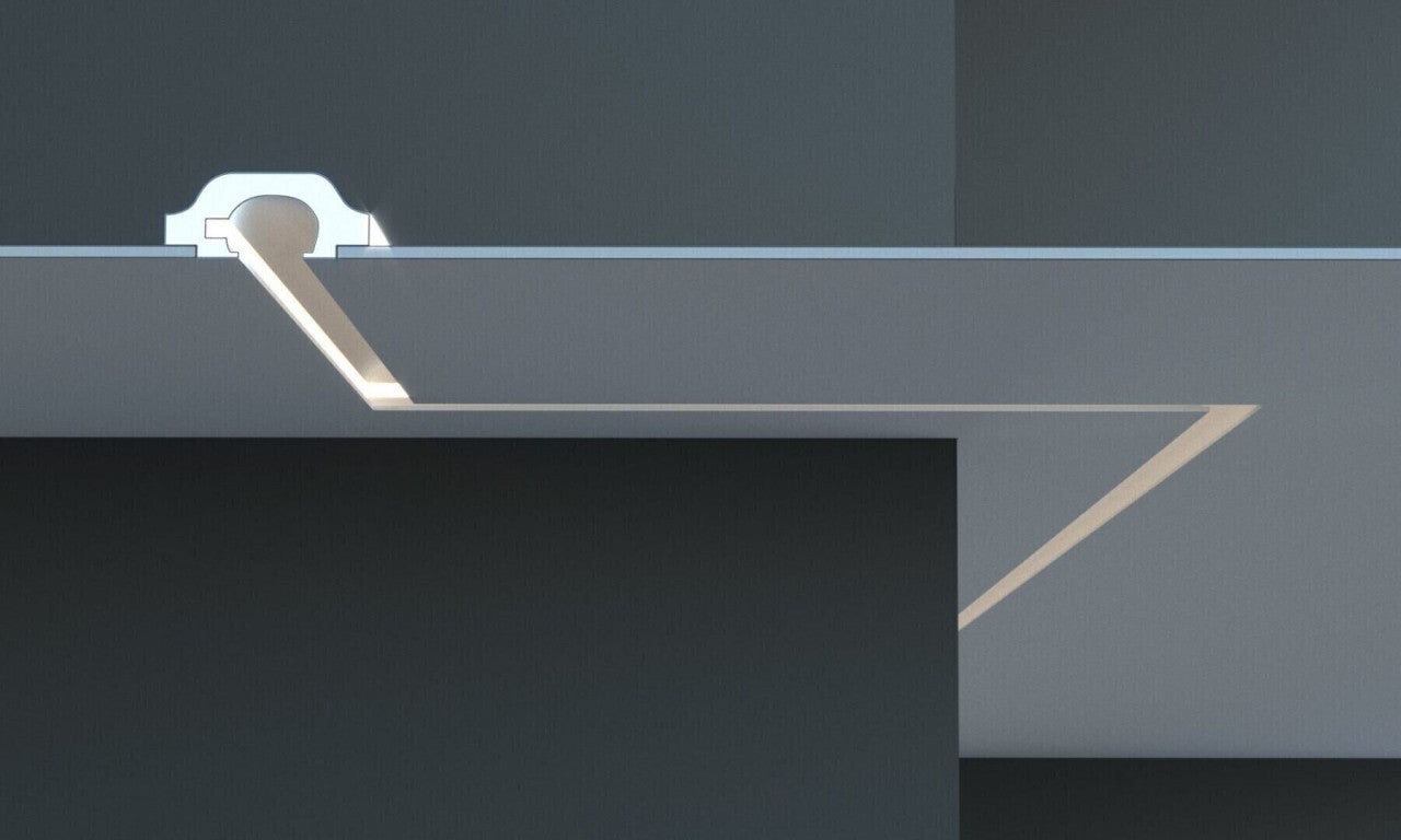 Profil pentru banda LED din polistiren extrudat acoperit cu rasina minerala KD119 - 7x16.5x115 cm