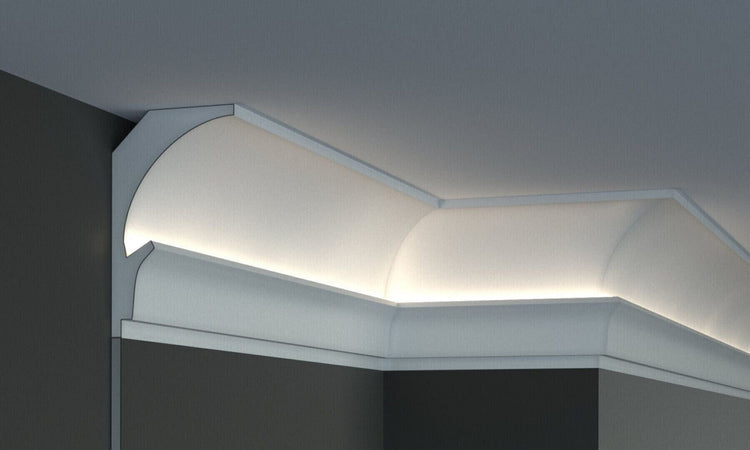 Profil pentru banda LED din polistiren extrudat acoperit cu rasina minerala KD205 - 15x9x115 cm