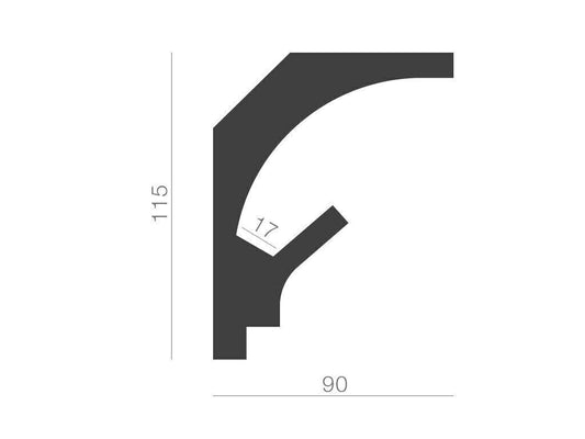Profil pentru banda LED din polistiren extrudat acoperit cu rasina minerala KD204 - 11.5x9x115 cm Cod produs KD204-11.5x9x115