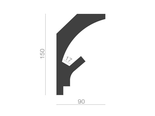 Profil pentru banda LED din polistiren extrudat acoperit cu rasina minerala KD205 - 15x9x115 cm