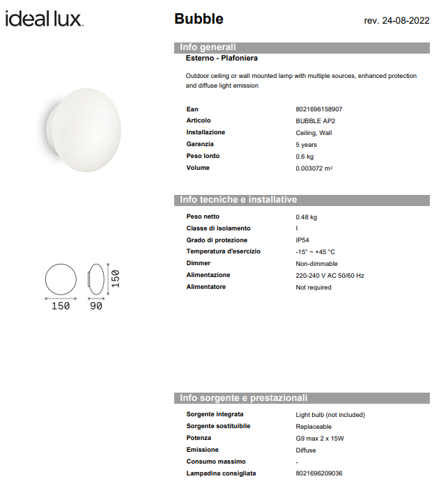 APLICA BUBBLE AP 2/EXTERIOR