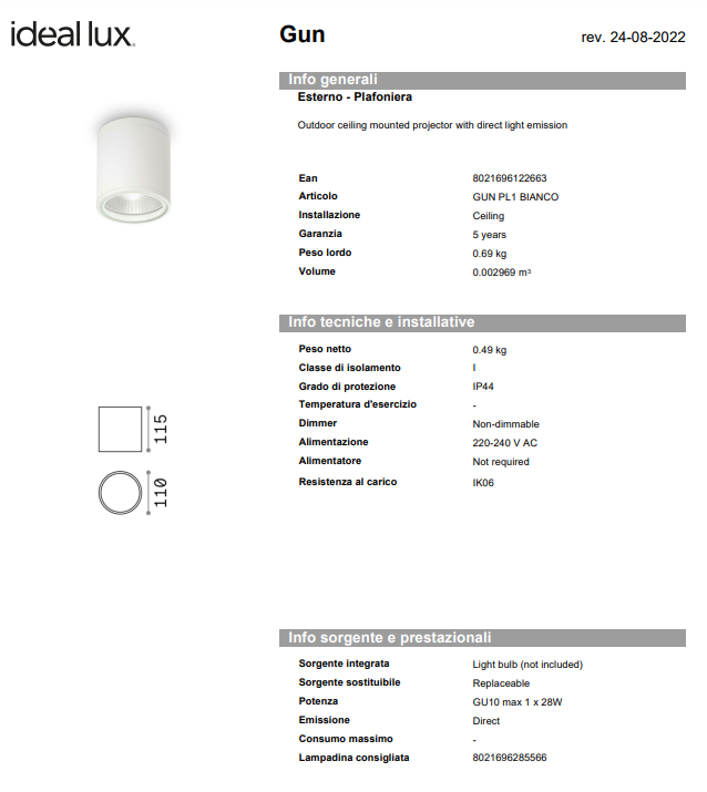 PLAFONIERA GUN PL1/EXTERIOR