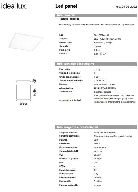 Spot Led panel fi 4000k cri90