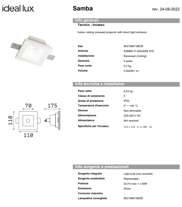 Spot Samba fi square d70/d77
