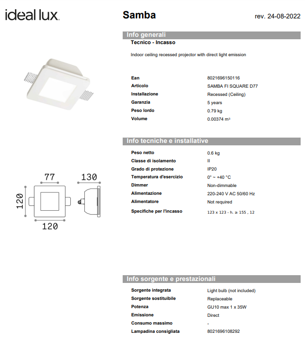 Spot Samba fi square d70/d77