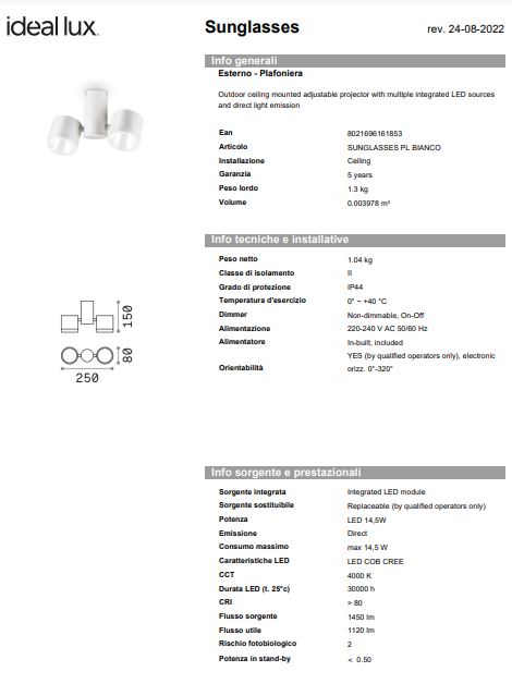 PLAFONIERA SUNGLASSES PL/EXTERIOR