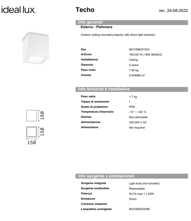 PLAFONIERA TECHO MPL1/EXTERIOR