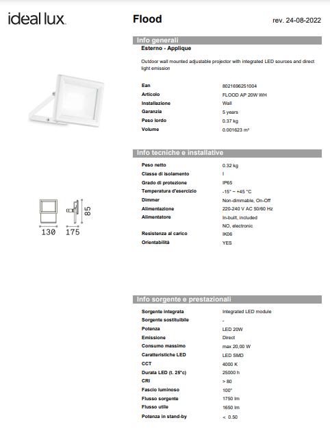 APLICA FLOOD AP 20W/EXTERIOR
