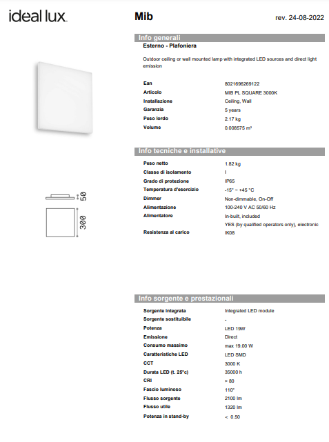 PLAFONIERA MIB PL PATRATA/EXTERIOR