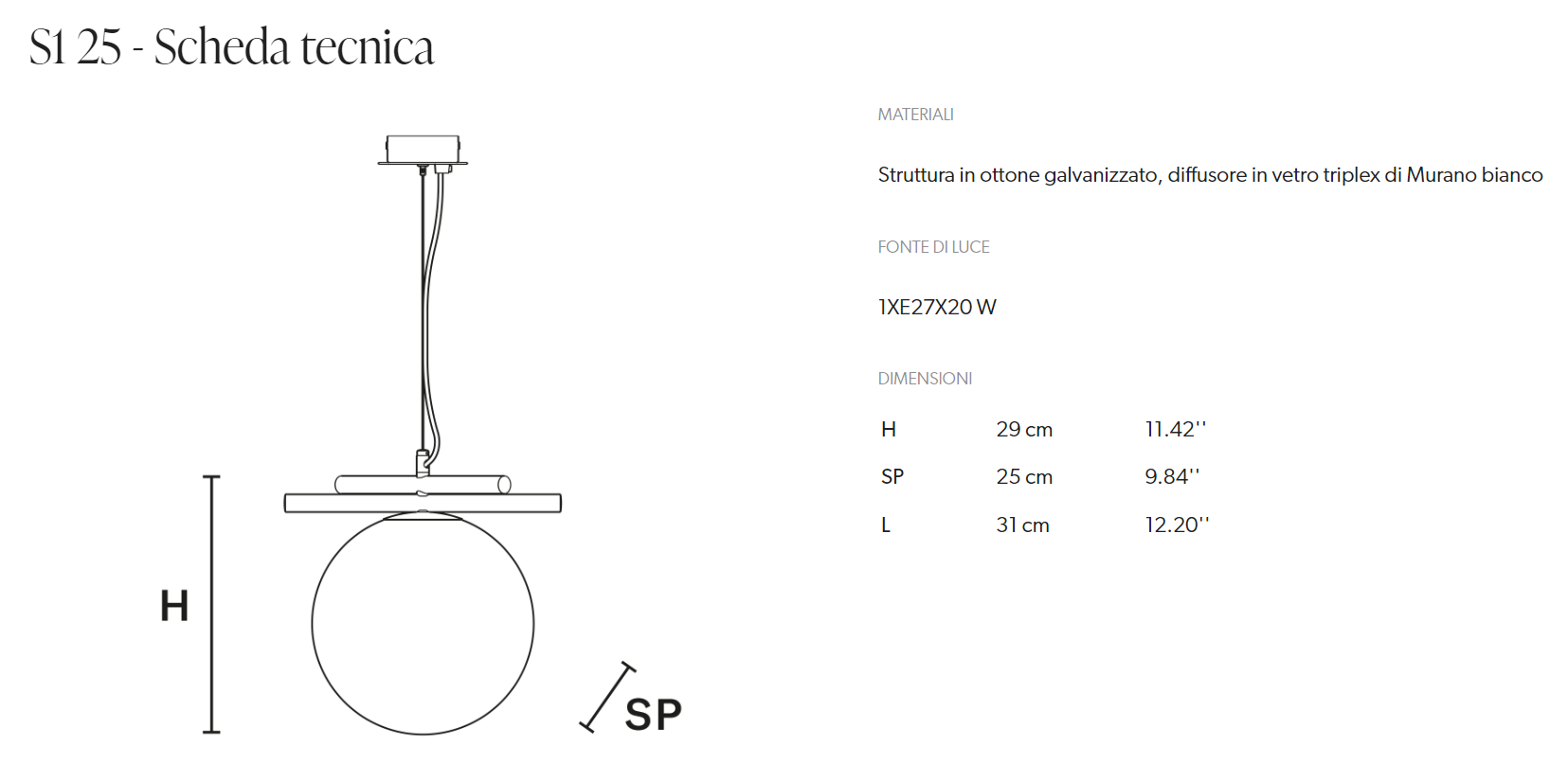 Pendul POSY S1 12/S1 16/S1 20/S1 25