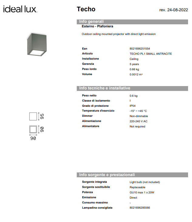 PLAFONIERA TECHO MPL1/EXTERIOR