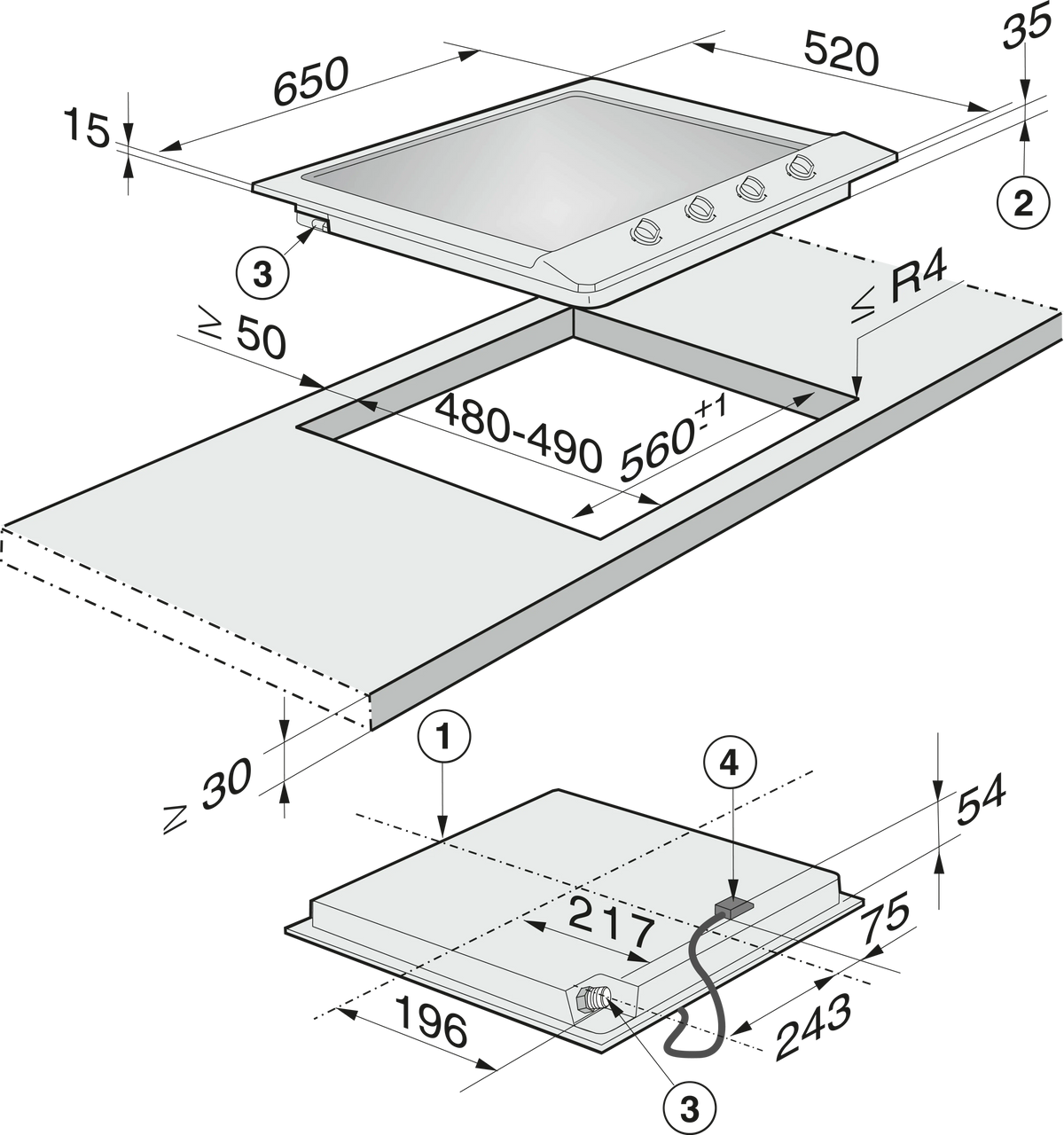 Plita incorporabila pe gaz Miele Silver cu 4 zone KM 2014