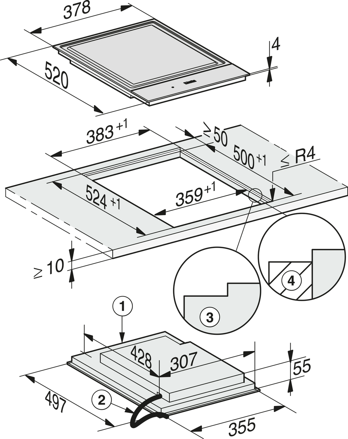 Plita incorporabila Teppan Yaki Miele Platinum cu 2 zone CS 7632 FL Negru