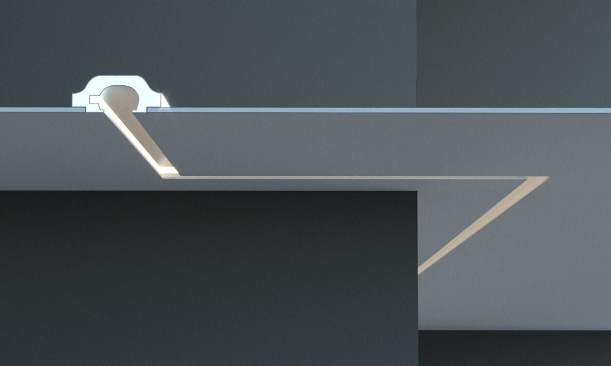 Profil pentru banda LED din polistiren extrudat acoperit cu rasina minerala KD119 - 7x16.5x115 cm